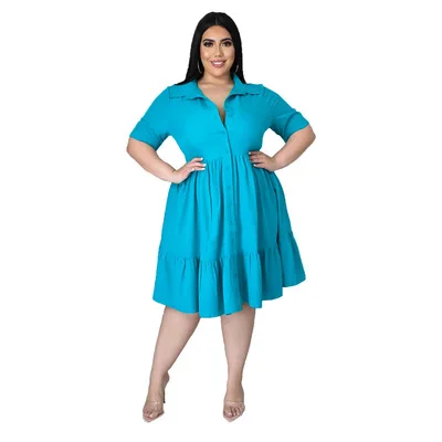 Solid color large fat woman short sleeve shirt dress monotonous fashion 5XL large size dress
