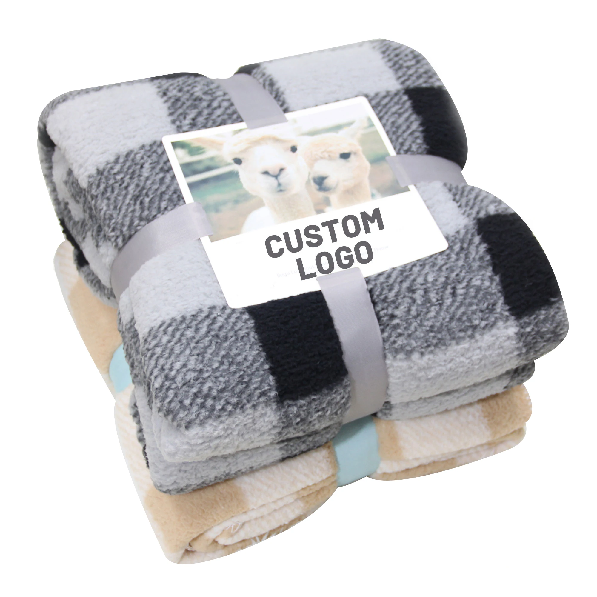 Plaid sherpa fleece throw blanket warming soft custom cheap wholesale luxury double layer plush throw blanket for winter bed