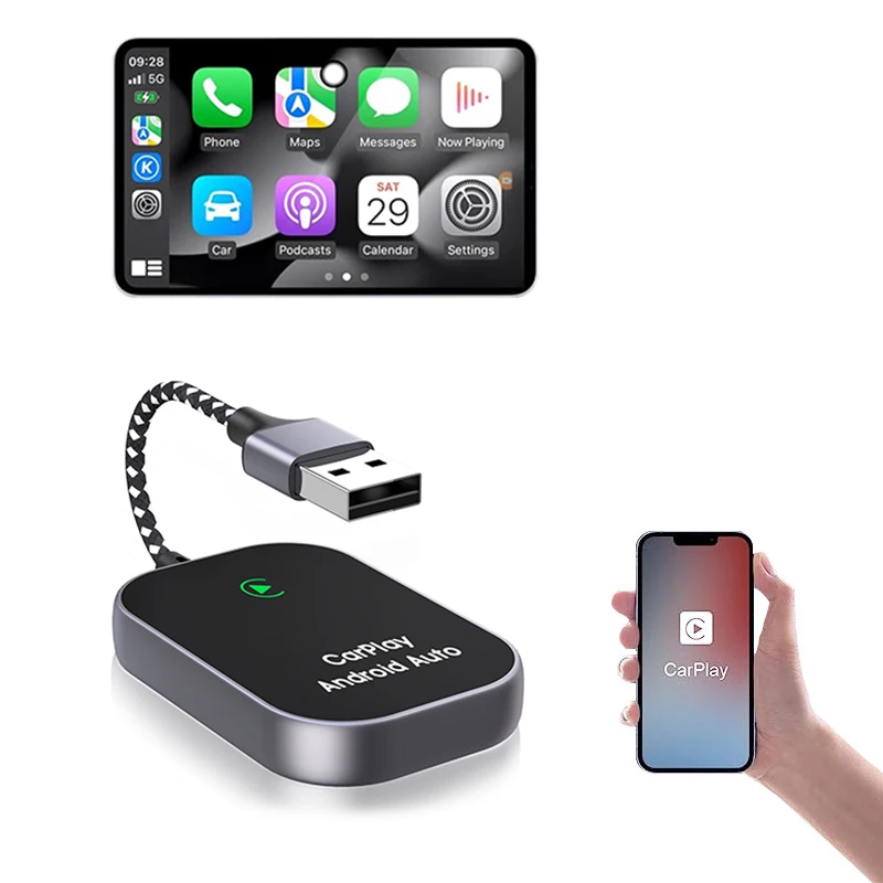 BOYI For Iphone Android Auto Wireless Carplay 2 in 1 Adapter Dongle For Toyota Fiat Audi Porshe Benz Kia Car play