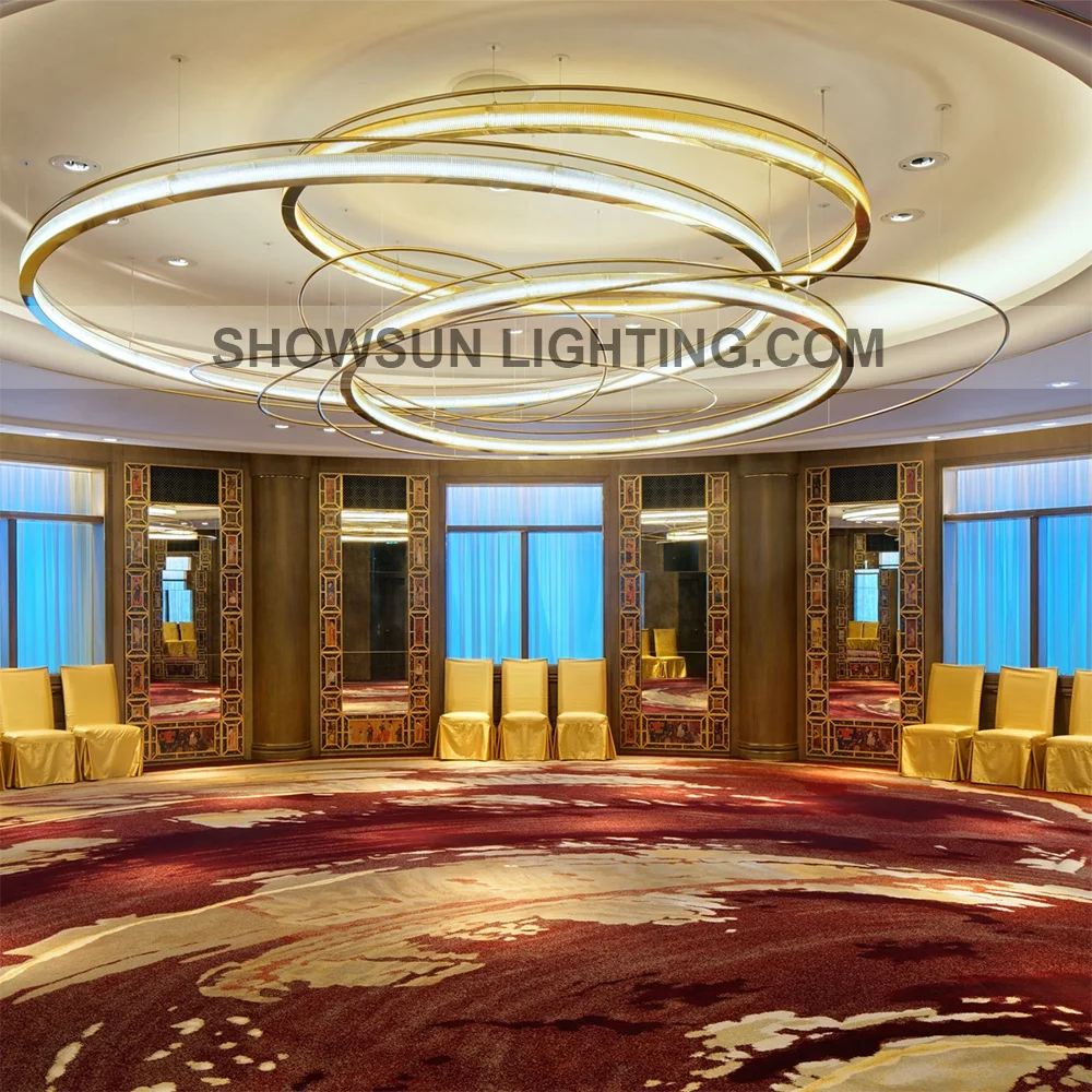 Luxury Hotel Decorative Modern Golden Rings Crystal Glass Chandelier For