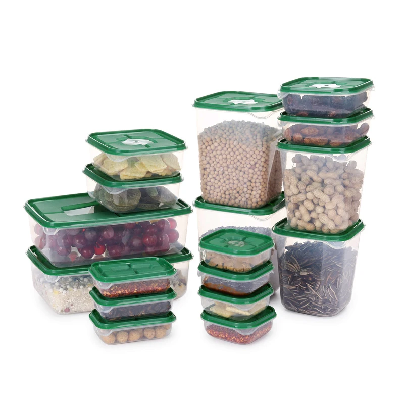 
Wholesale BPA Free Airtight 17 Pieces Pack PP Plastic Food Storage Container Fridge Crisper Food Storage Box with Lid 