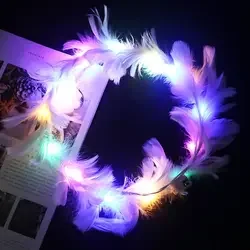 Feather Crown Headband Luminous LED Feather Headpiece Light Up Hair Accessories LED Hair Band Headbands for Women