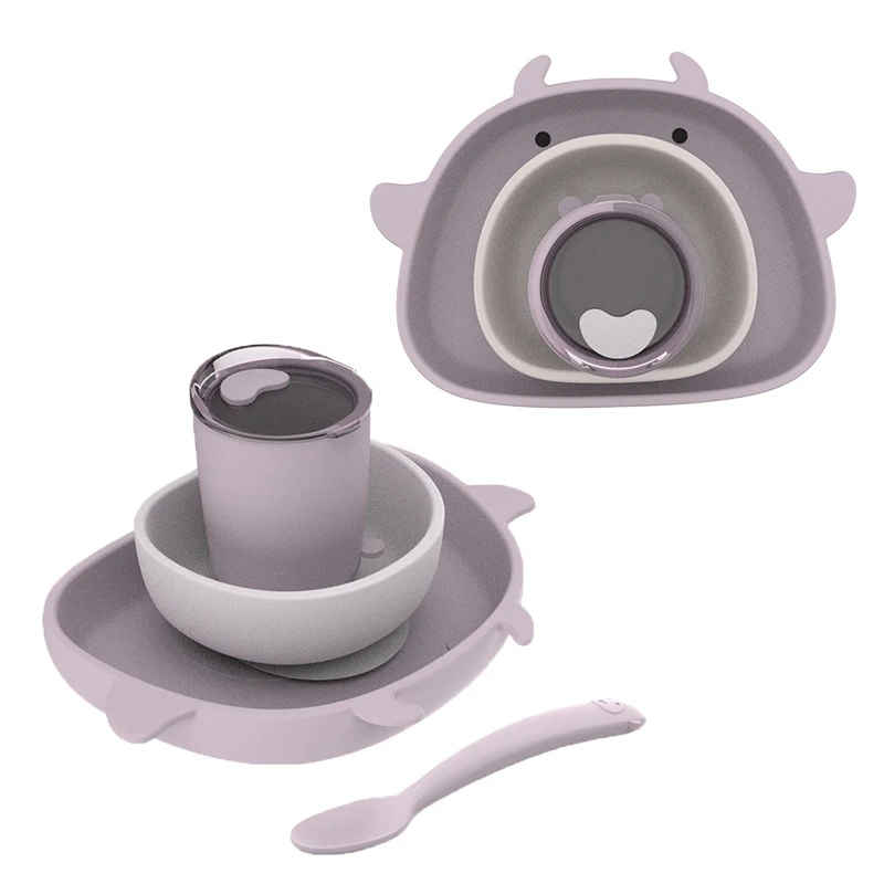 Silicone Suction Plate Tableware Set Kid Food Feeding Bowl Sippy Cup Straw Baby Dining Cutlery Dinnerware With Spoon For Babies