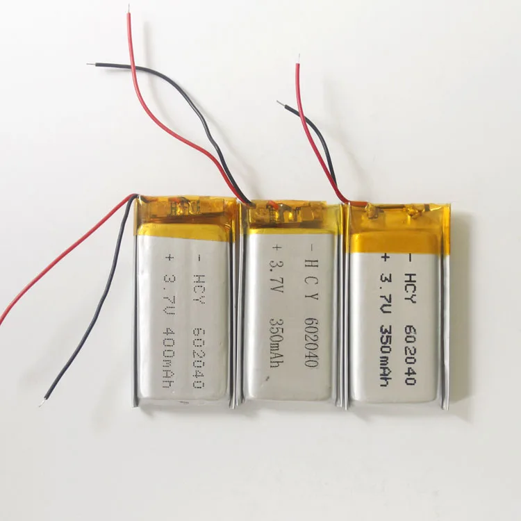 Digital camera rechargeable 602040 350mah 400mah 450mah 3.7v lipo battery with wires