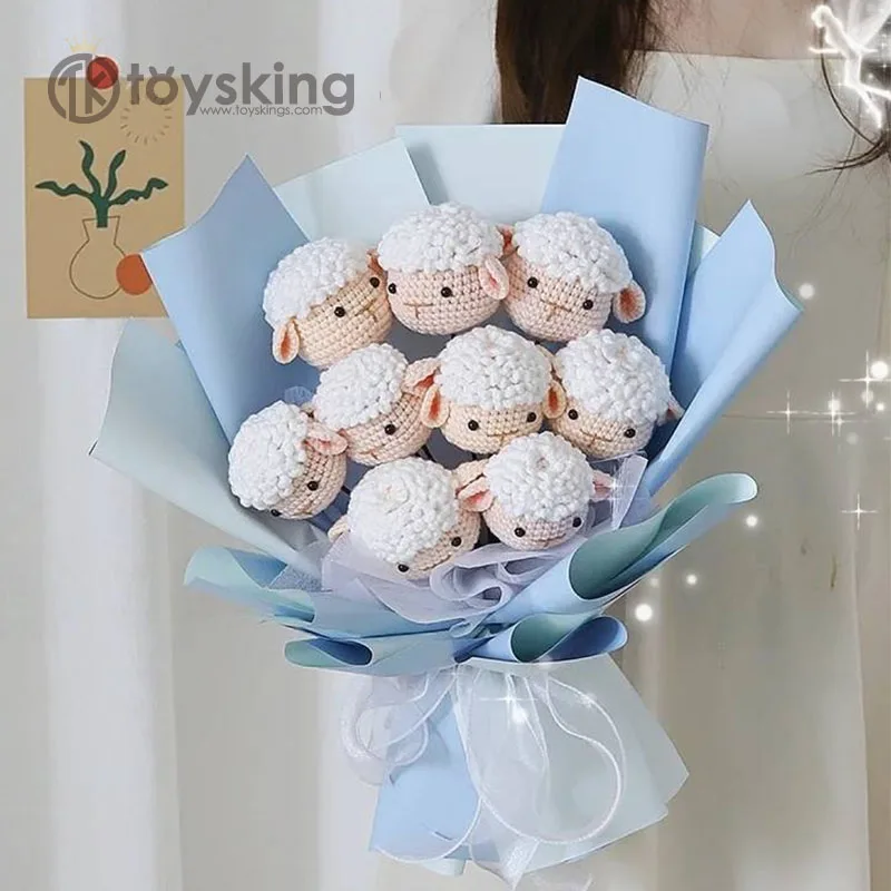 Handmade Yarn Crocheted/Knitted Cute Sheep Animals Craft Flower for Gifts to Decoration