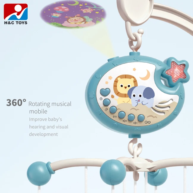 Soothing rotate hanging bed bell toy crib projection remote control baby mobile music box