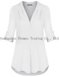 Latest Design Women Casual Wear Long Sleeve Split V Neck Tunic Tops