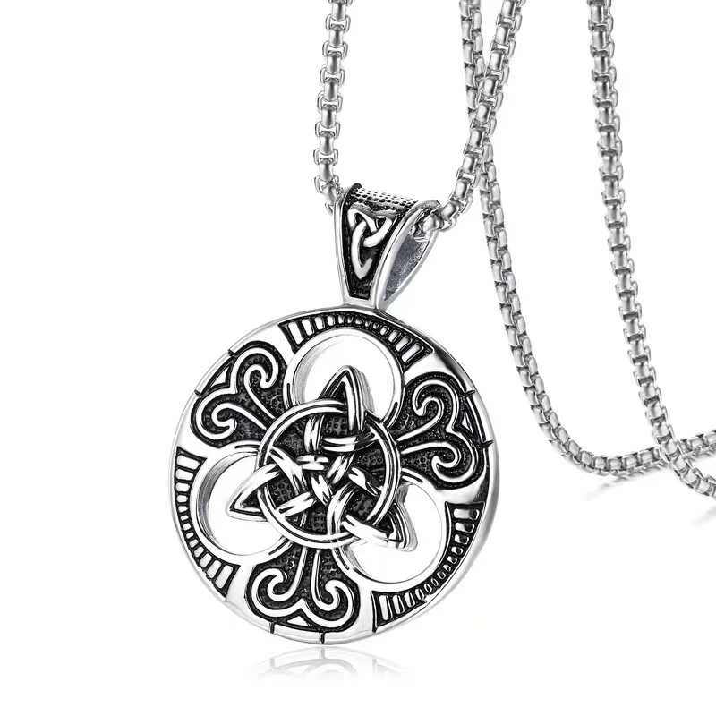Custom Irish Celtic Knot Necklace Stainless Steel Double Side Solid Viking Cross Knot Pendants