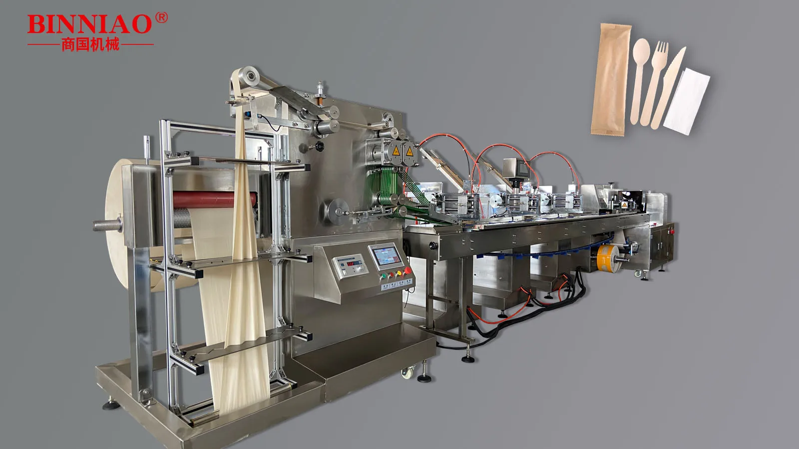 Automatic Disposable Wooden Tableware Spoon Knife Fork Cutlery Set Packing Machine