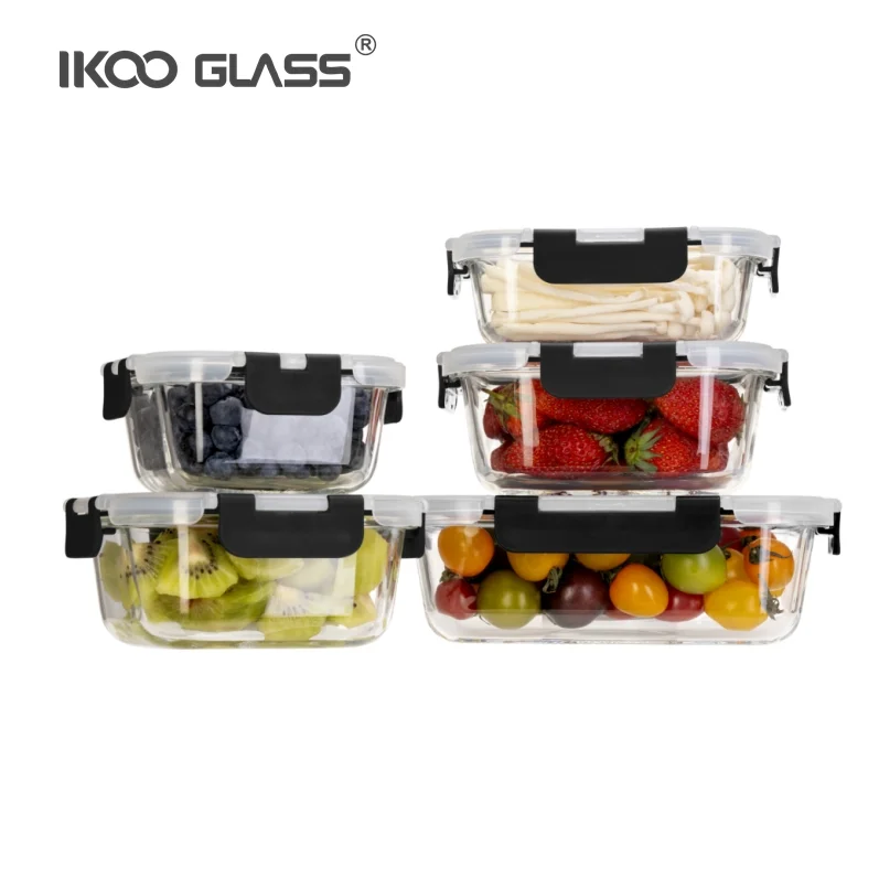 IKOO Microwave,oven, freezer and dishwasher safe glass lunch box leak proof glass containers for food storage