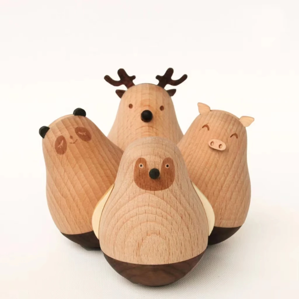 Diy wooden craft kid toys Educational Montessori Cute Animal Wood Tumbler Crafts  creative elk Toys