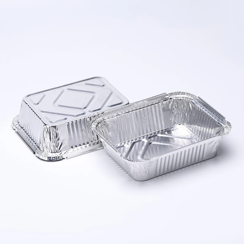 Microwavable disposable 1lb rectangular aluminium foil baking tray with lid