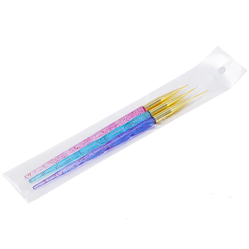 Destly High quality 3pcs/set nail liner brush painting flower manicure drawing tools private label acrylic liner nail brush