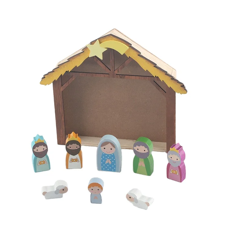 Religious Christmas Gifts Baby Jesus Resin Crafts Wooden Nativity Set Scene Toy