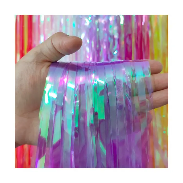 High quality PET material iridescent foil fringe curtain for photo background wall decoration cortina de tiras para fiesta