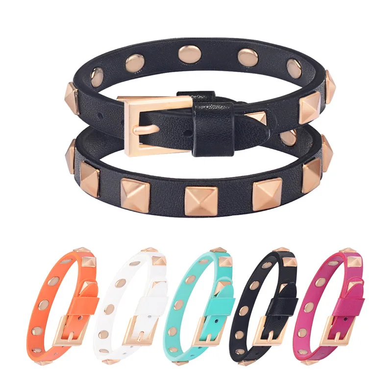 Juice Pet Rockstud metallic iconic pyramidal golden studs adjustable buckle fastening belt leather bracelet