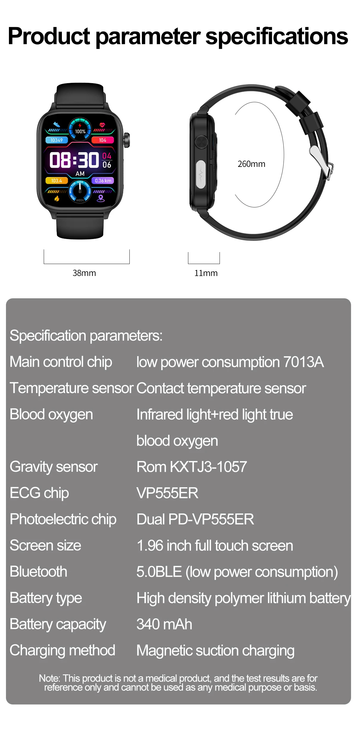 New BT Call 1.96 Inch TFT Screen Health Monitor Men IP68 Waterproof Measures Blood Pressure Oxygen Body iOS Android Elderly