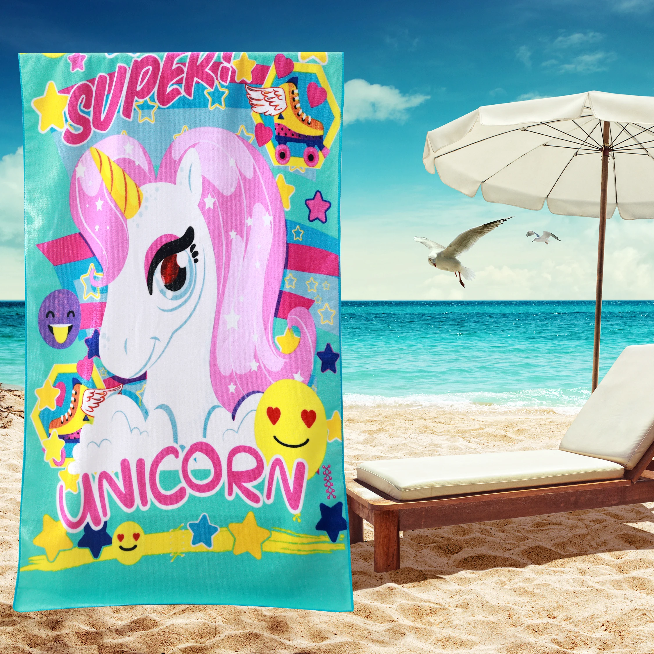 Clearance wholesale custom kids cartoon lightweight beach towel digital microfiber anti sand sand free beach towel free sample