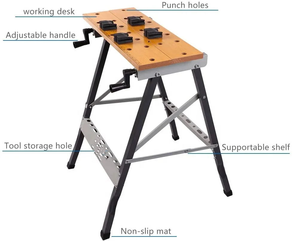 
Foldable Trestle Work Bench,Workbench Portable 100kg Stainless Steel Wood Cutting Sawhorse Folding Wooden Workbench tabl 