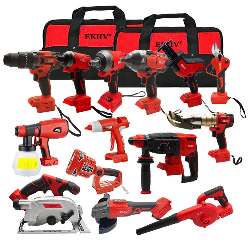 Ekiiv18V 20V Lithium-Ion Cordless Combo Kit complete tool sets Impact Drill Grinder Circular Saw Wrench Rotary Hammer Blower