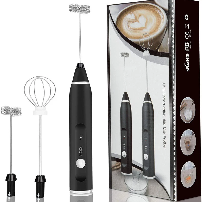 Stainless Steel Coffee Frother Milk Whisk Electric Powerful Milk Frother Handheld USB Rechargeable Milk Frother