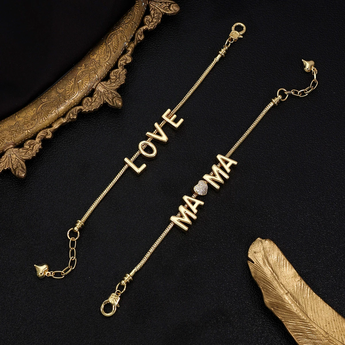 241270 модные ювелирные изделия Сделай Сам браслет ручной работы 14k Оригинальное Золото Любовь & регулируемый мама