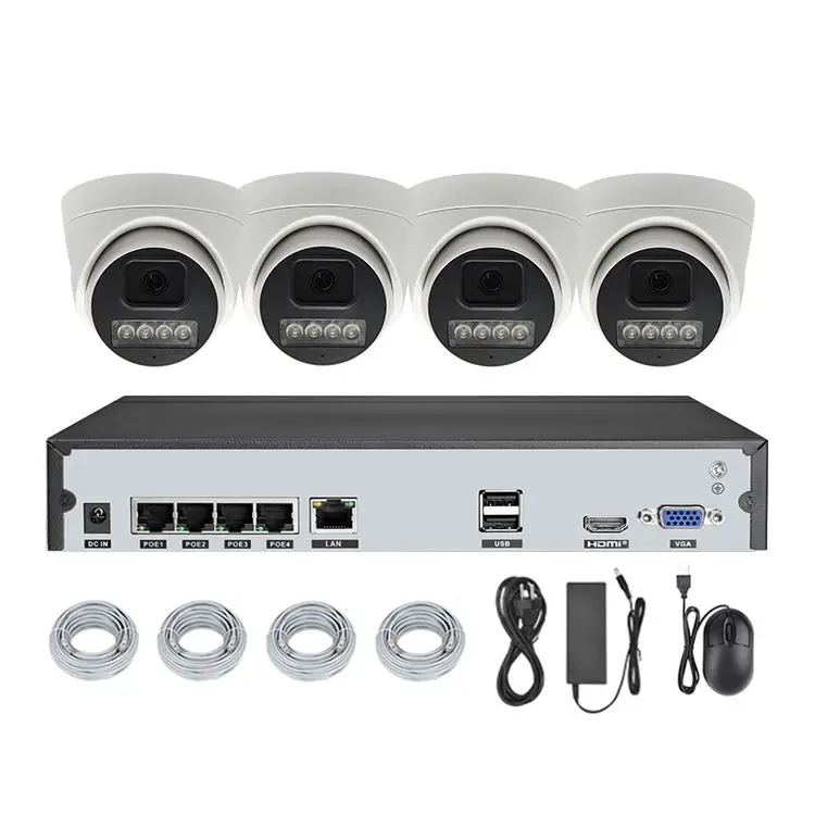 Hot Selling Products China Factory 4 Channel 2MP H.265 P2P Network POE IP CCTV Dome Security Camera 4 CH night vision Camera