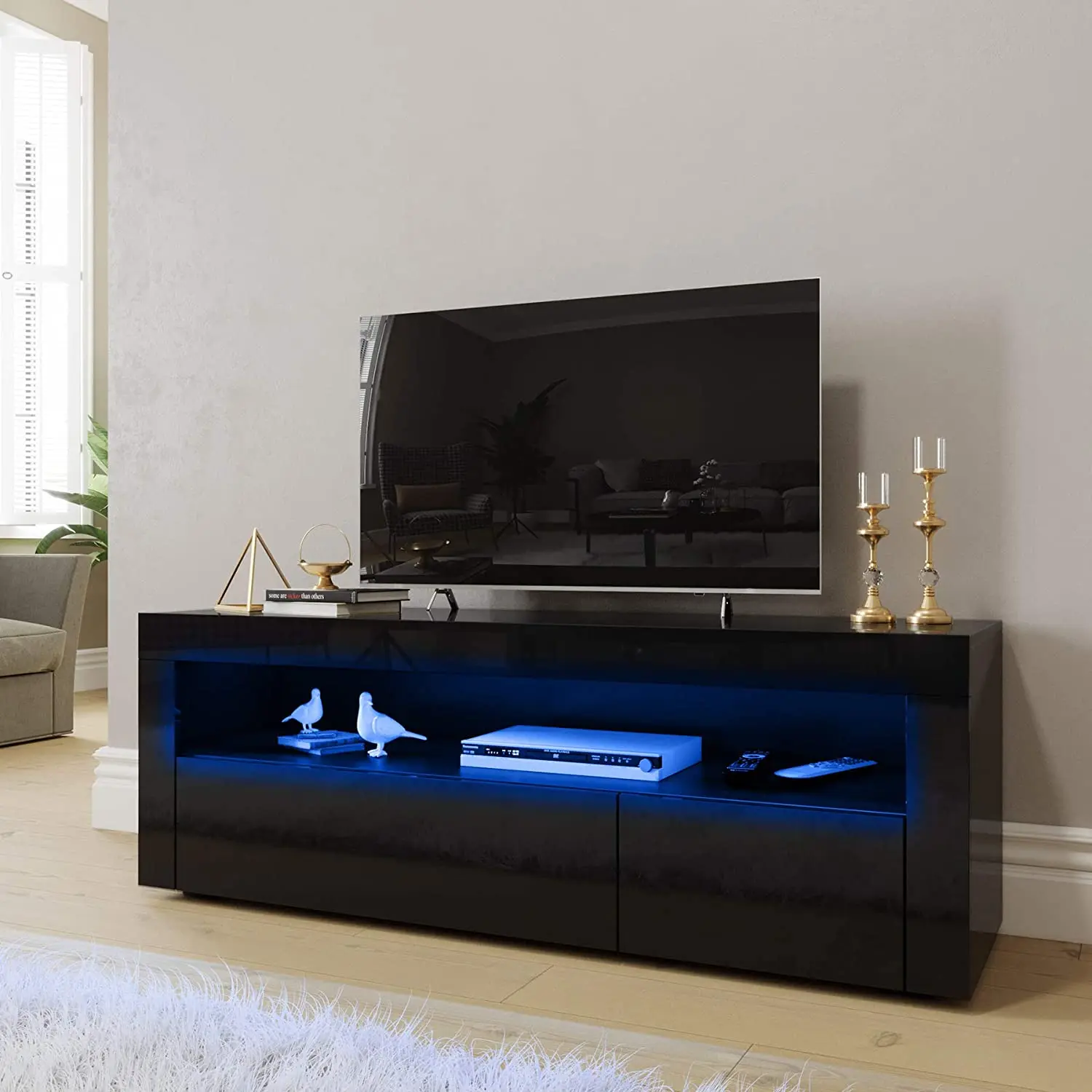 Home Furniture Smart Modern TV Stand with LED light in high glossy