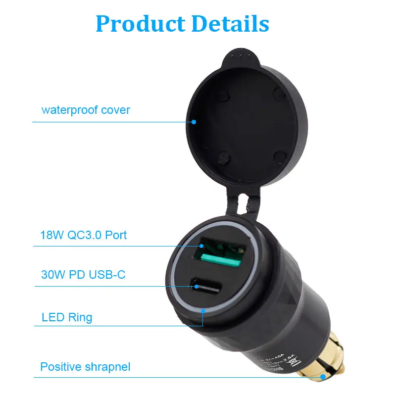 Waterproof 12V/24V  Din Hella Plug to Quick Charge 3.0 USB Charger and Type C Power Delivery Adapter for BMW Motorcycle