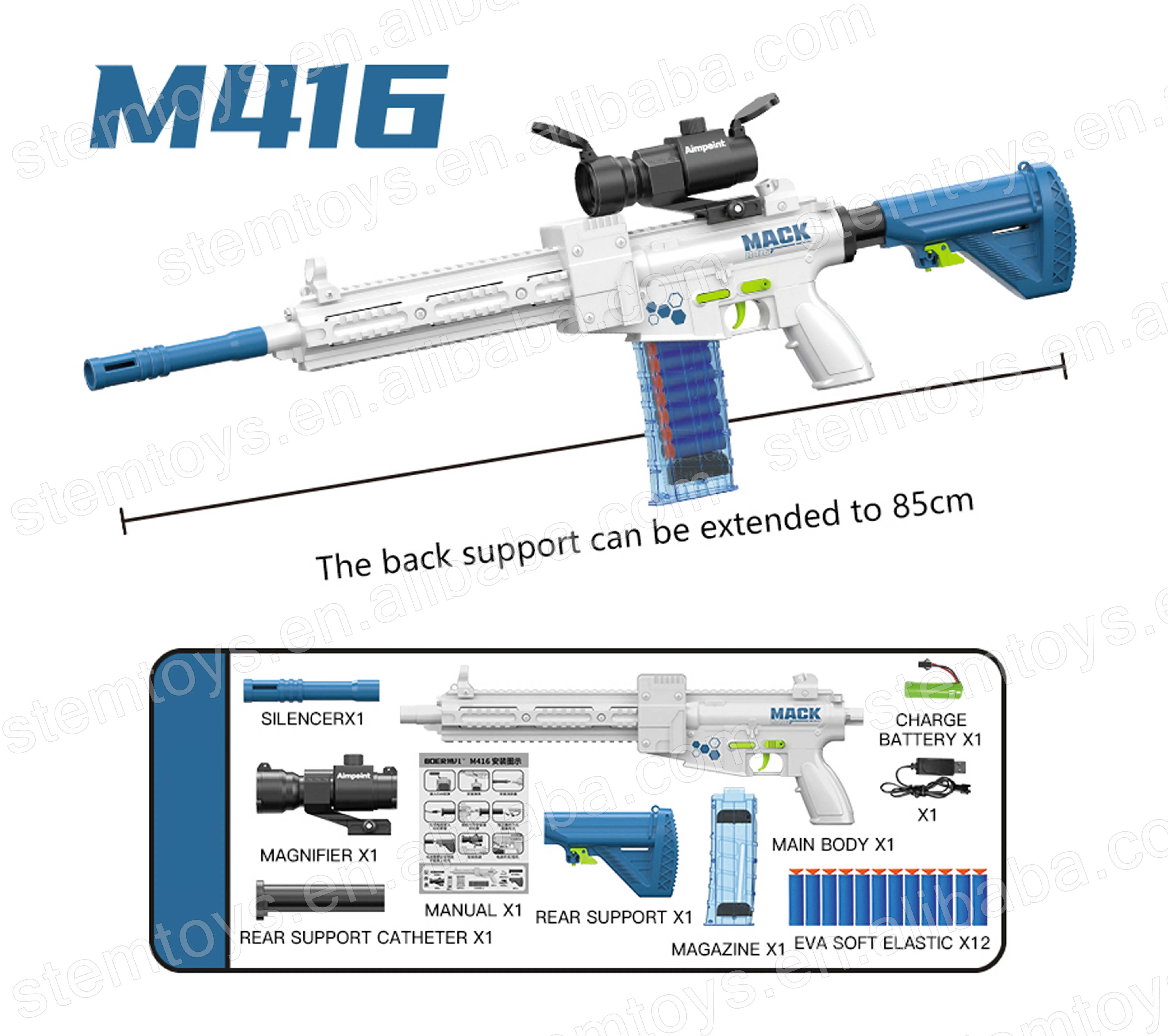 M416 Soft Bullets Auto shooting Gun Battery Operated Outdoor competition foam bullets blasting guns for kids/adults