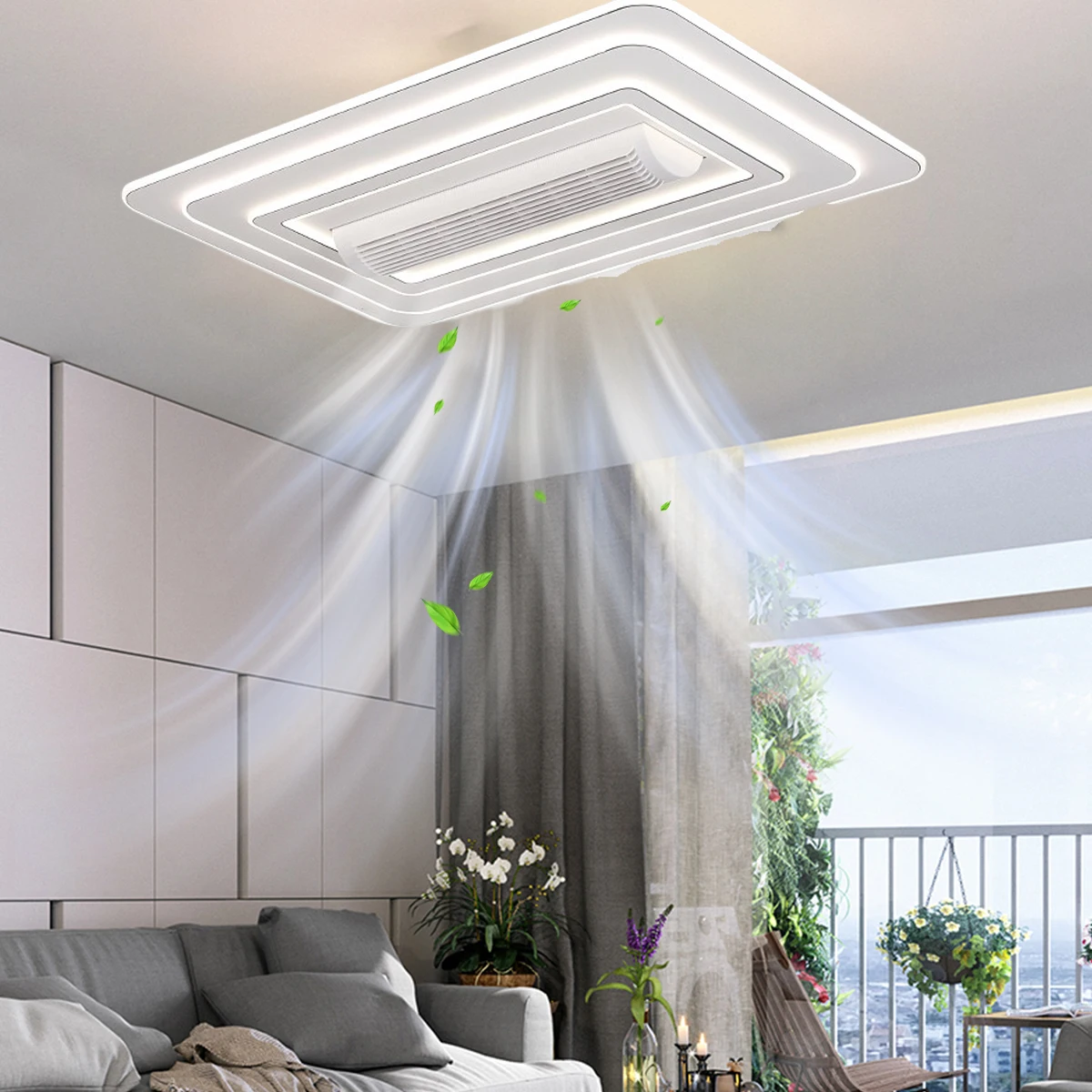 Full spectrum LED study living room leafless ceiling light business home large wind fan light set