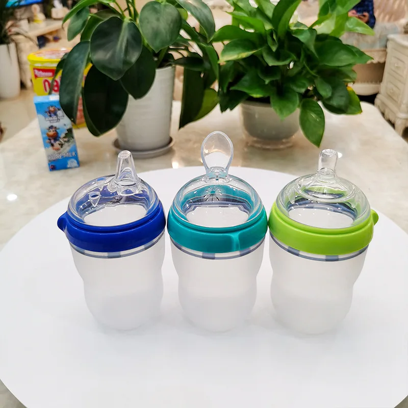 custom Bpa Free 100% Food Grade Baby Silicone Milk Feeding Baby Bottle Milk Nipple Feeder Set 3 In 1 Silicone Baby Bottles