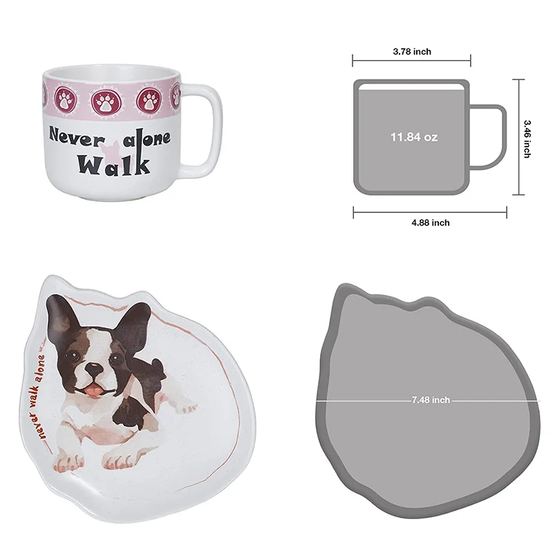 EAGLEGIFTS Gifts 12 Oz Funny Dog Lover Coffee Mug Ceramic Tea Cup with Dog Paws Pattern Plate Set