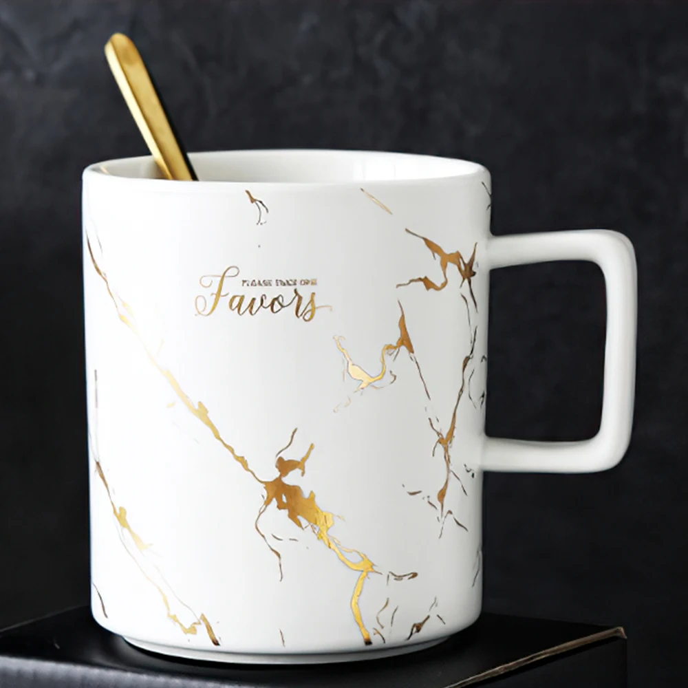  High quality Ceramic Black and white with gold pattern Coffee Mugs