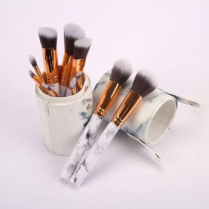 
10pcs Marble Color Makeup Brush Set Private Label Custom Logo Cosmetics Bag Box Set 