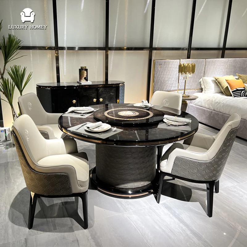 Italian high-end luxury designer fashion solid wood round dining room furniture set modern dining room sets with 6 chairs