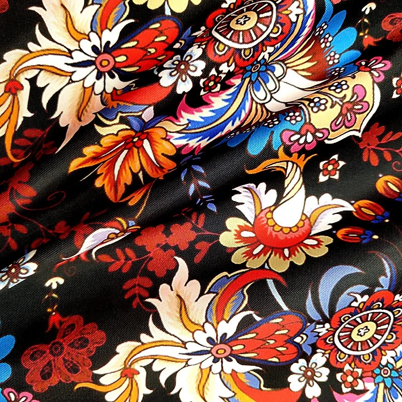 YH8-8510 Hot Sale Bohemian Style Black Ground Colorful Pattern Retro Big Floral Paisley Digital Printed Suits Lining Fabrics