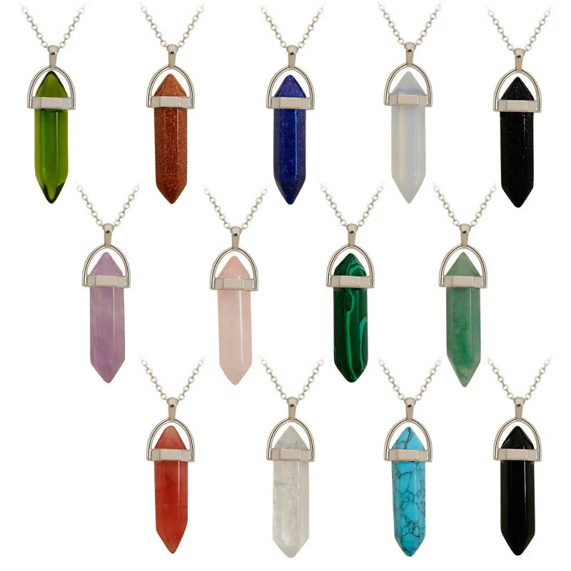 Natural Quartz Healing Crystals Stones Hexagonal Point Charms Necklace Pendant Jewelry