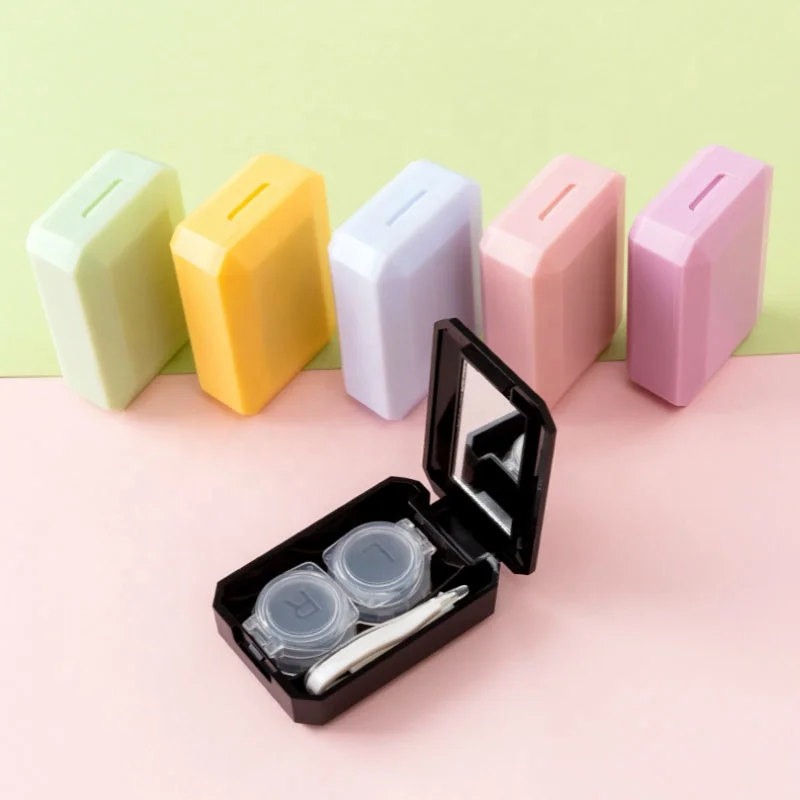 Простой Футляр для контактных линз, маленький спутник, косметичка для хранения, косметичка для кормления с зеркалом, оптовая продажа