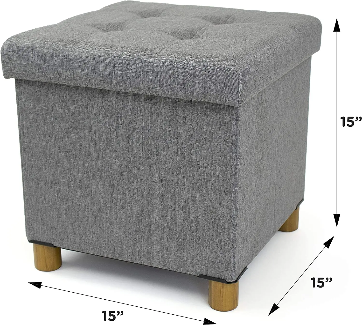 15inch Sturdy Cube Ottoman with Storage Foldable Storage Ottoman with Legs for Bedroom Fabric Folding Storage Stool