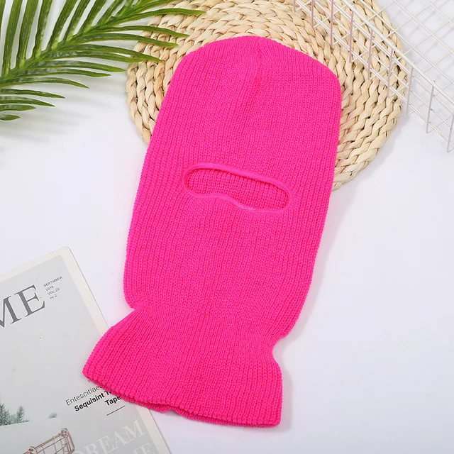 Knitted Full Face Cover One Hole Embroidery logo Custom Balaclava Ski Mask Winter Hats For Women Men