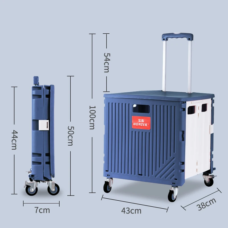 Factory Plastic Folding Shopping Carts trolley with wheels collapsible Shop truck supermarket pack roll Cart Hand Pull Trolley