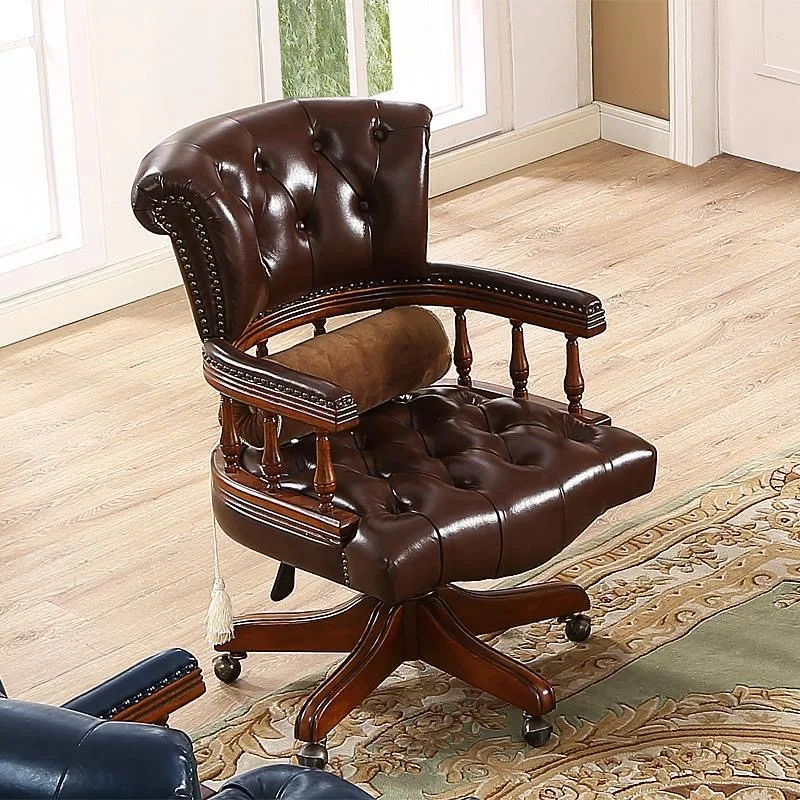 High quality brown swivel wheel back cushion luxury executive wooden office chair