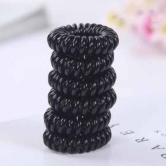 Black mini telephone cord coil hair ties pony tail holder plastic elastic  hair band screw hair rope accessories for women