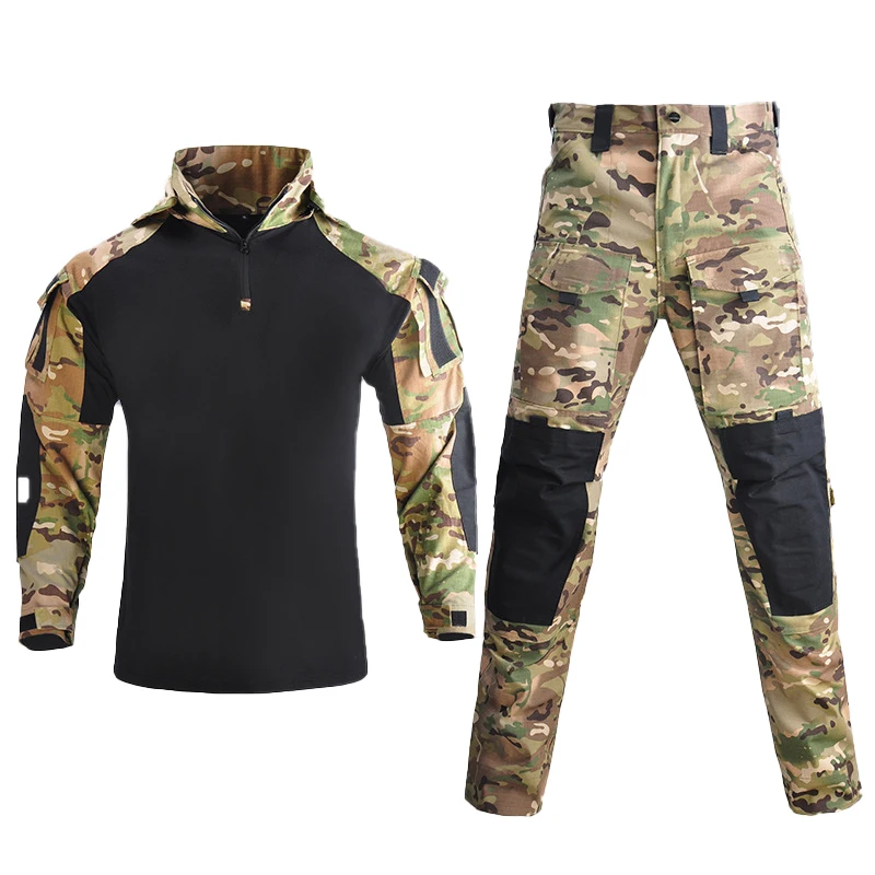 Army Black Series Multicam Combat New Style Frog Suit+ Pants Military Army Suit with Elbow Knee Pads Y-KK ZIPPER