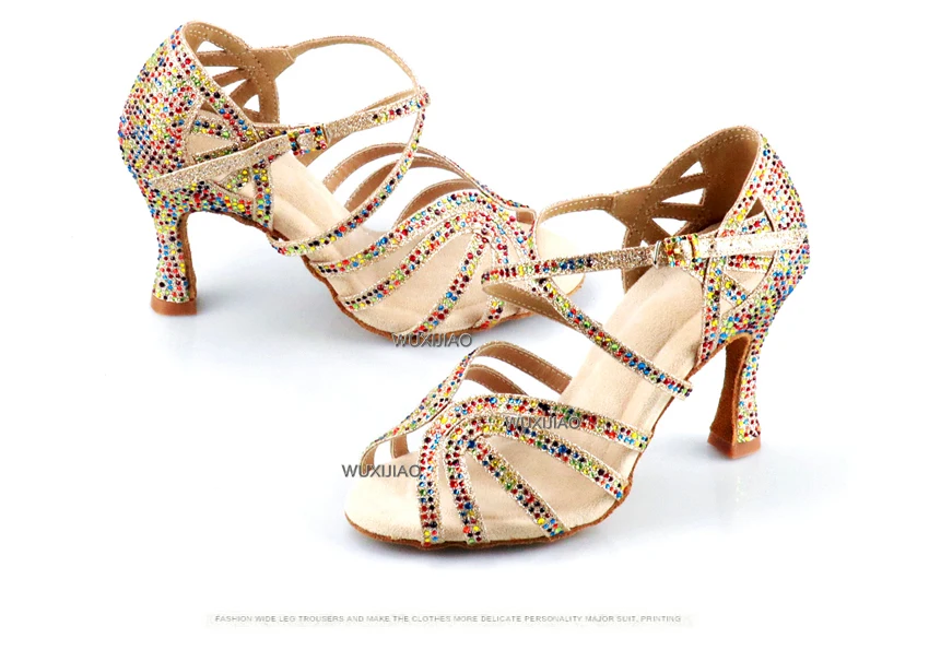 Hot sales Ballroom shoes Party Open Toe high heels glitter cloth latin dance shoes