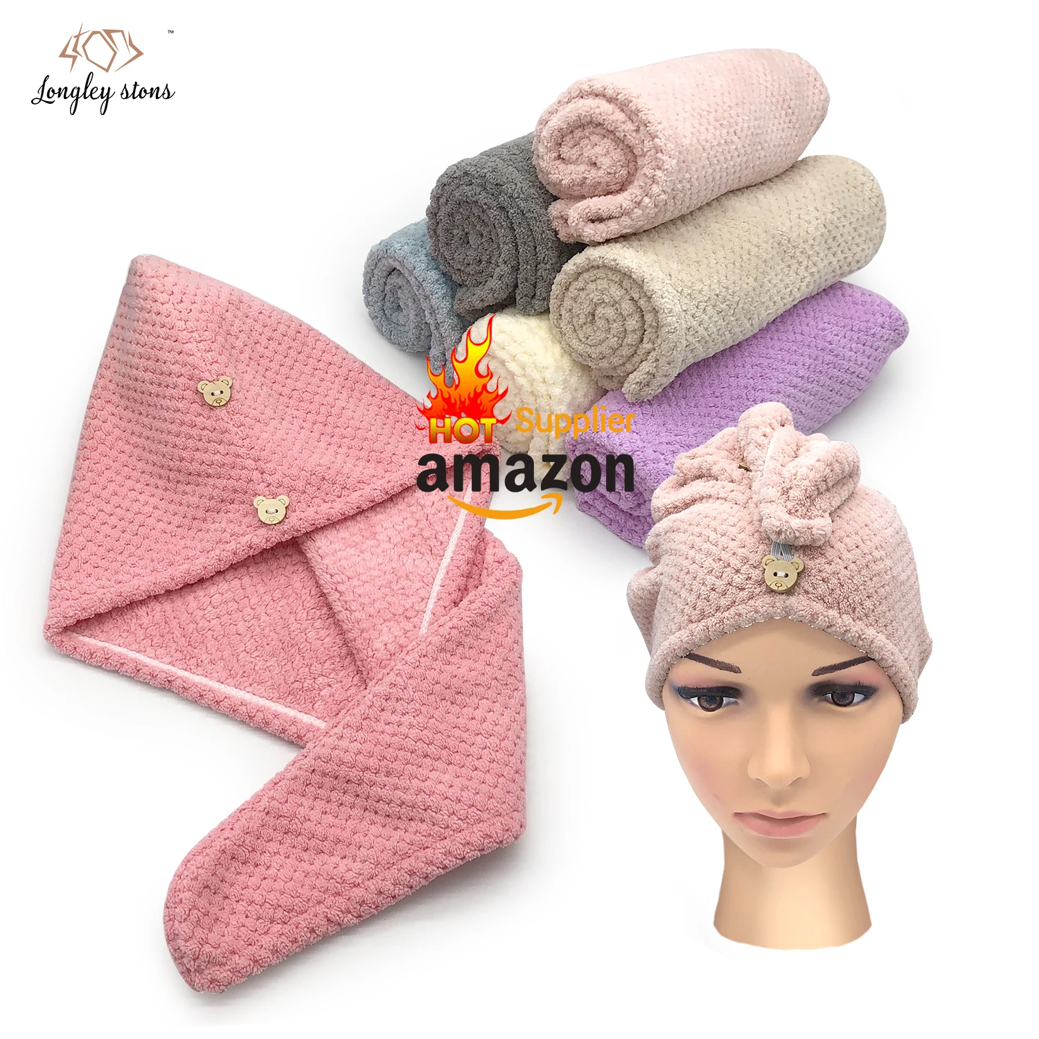 dry hair microfiber quick magic drying wrap turban bath shower head towel with buttons