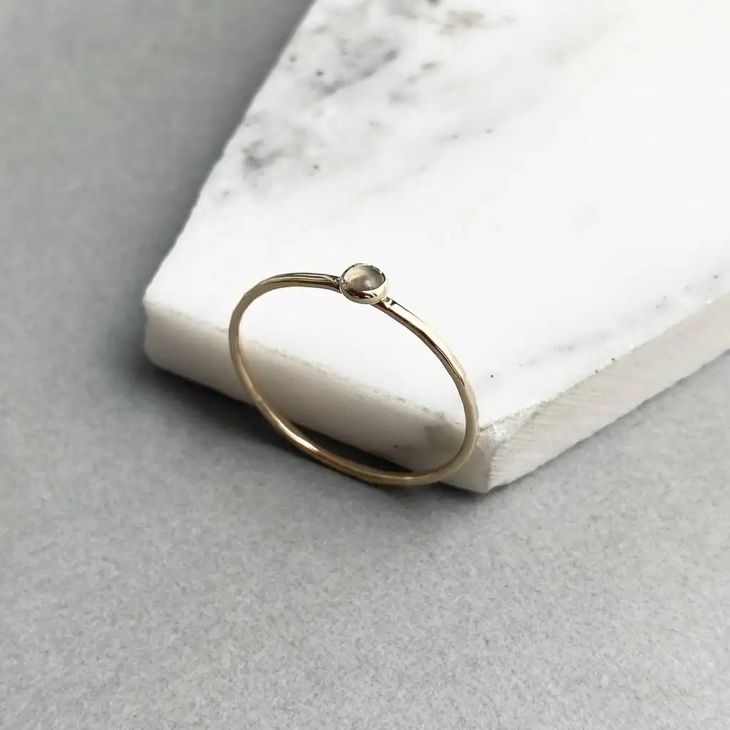 Gold Skinny Stacking Gemstone Ring 4mm Sterling Silver Cabochon Rings