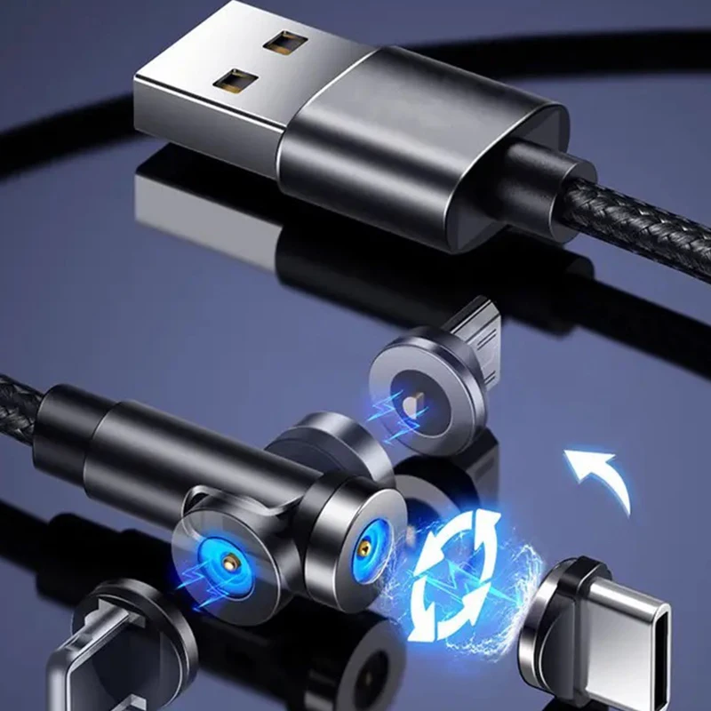 Оригинальный USB Type C кабель для быстрой зарядки 540 вращающийся магнитный Шнур iPhone Samsung Android Аксессуары мобильных телефонов