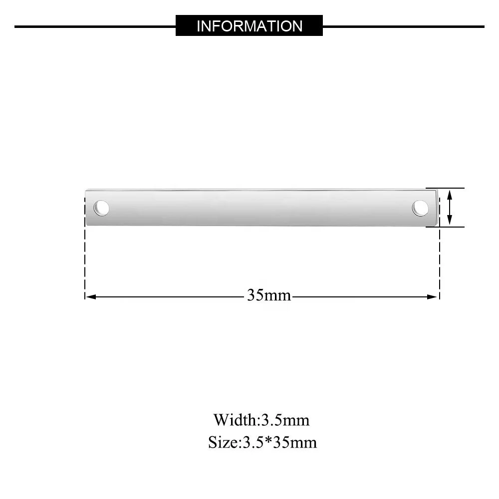 Stainless Steel Mirror Polished Bar Pendant DIY Smooth Lettering 7mm Horizontal Stripe Necklace Pendant Accessories